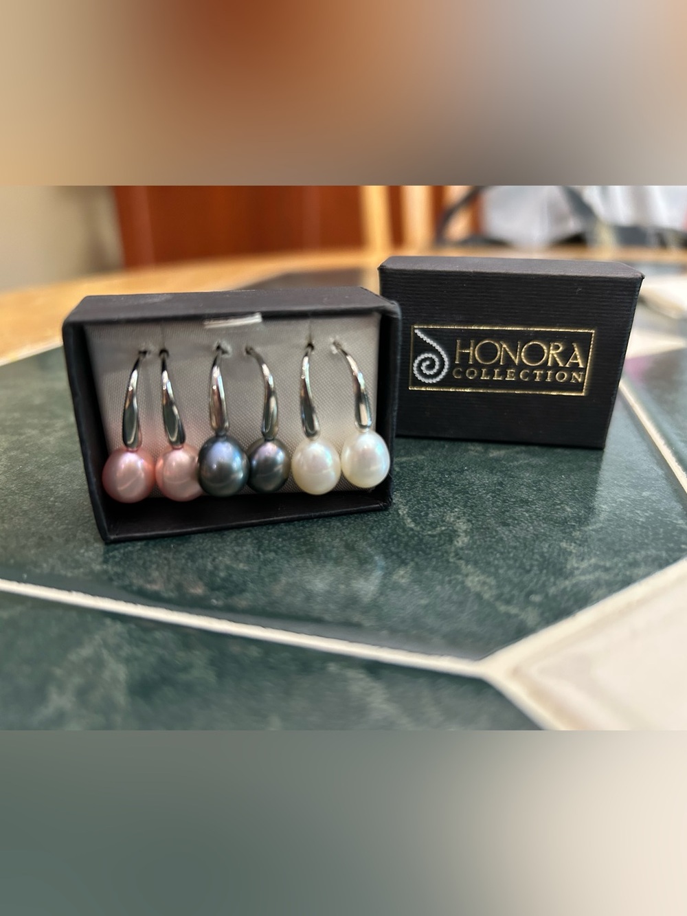 Multicolor Freshwater Pearl Drop Earrings Trio - Pink, Iridescent Grey and White